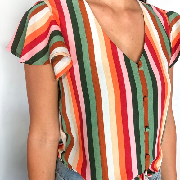 Colorful stripe tie front top! - Picture 4 of 5